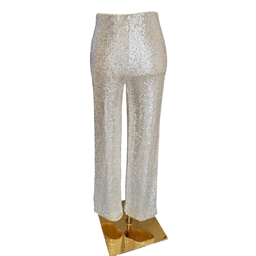 HM Silver Sequin High Waisted Wide Leg Pants Womens XS Sparkly Party Trouser